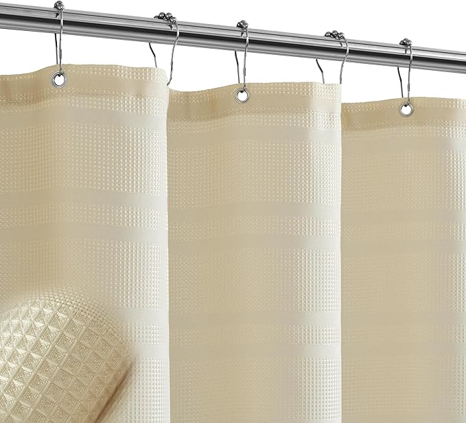 TURKIO Cream Shower Curtain Waffle Weave Shower Curtain Neutral Striped Fabric Shower Curtains for Bathroom (72Wx72H, Cream)