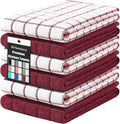 Homaxy Premium Cotton Kitchen Towels 16"x 28", Large Natural Ring Spun 390 GSM Dish Towels, Super Absorbent Terry Kitchen Hand Towels, Soft Tea Towels with Hanging Loop, Red Check Design,6 Pack