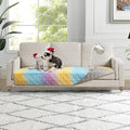 Topthumbs 100% Waterproof Dog Bed Cover 30x70 inch Reversible Changing Pad Reusable Camping Mat for Kids/Pet/Dog/Cat Washable Geometric Embroidery Blanket Patchwork Rainbow Ombre Printed+Gray