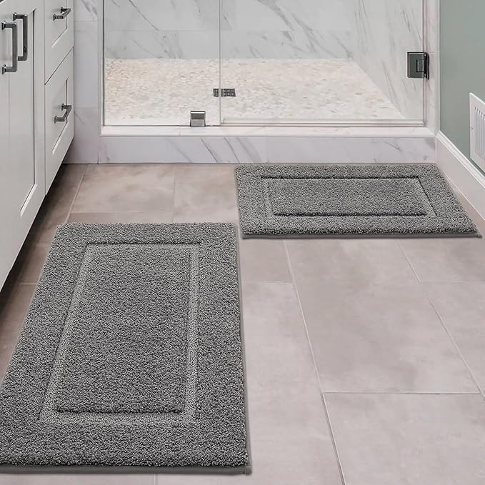 ZOESIOER Bathroom Rugs Sets 2 Piece, Ultra Absorbent Soft Bath Rug, Machine Washable Microfiber Non-Slip Bath Mat for Bathroom Floor, Tub, Toilet, Shower Room, Dark Grey