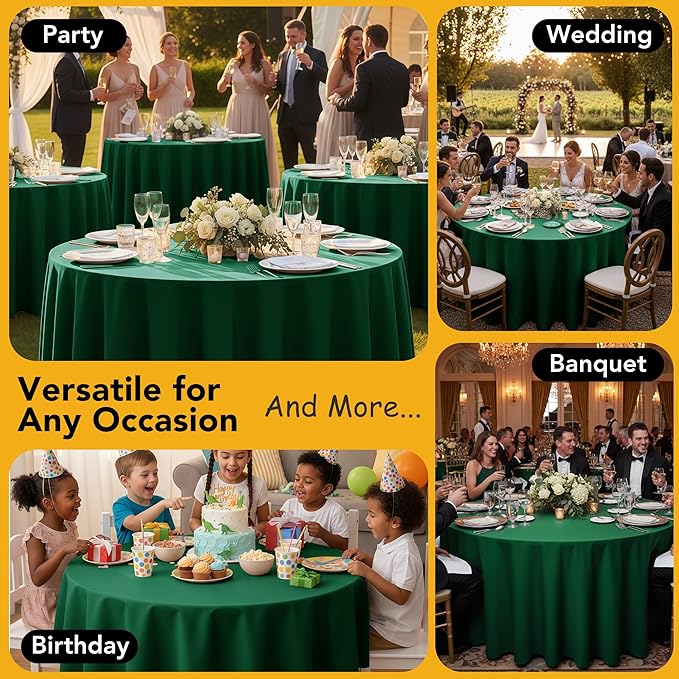 10-Pack Hunter Green Round Tablecloths, 108 Inches, Stain-Resistant Polyester for 4-5 Ft Round Tables - Washable Table Covers for Weddings, Banquets, Birthday Parties, Events