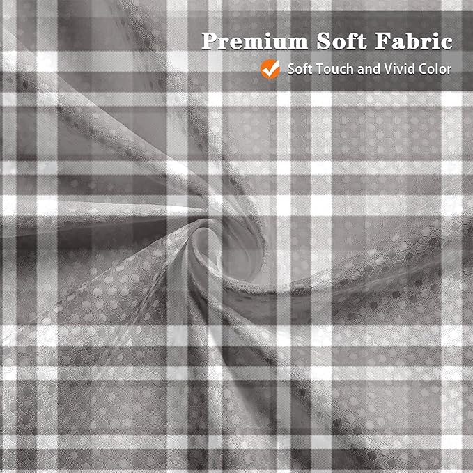 Culudea Grid Gray White Plaid Shower Curtain Set, Geometric Farmhouse Bathroom Window Waterproof Waffle Textured Cloth Shower Curtains for Bathroom Decor