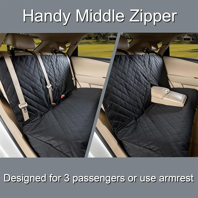 YOVEEKLE Back Car Seat Cover for Dogs, Nonslip Waterproof Dog Car Seat Protector for Rear Bench Stays Securely in Place Fits for Vehicles & SUVs (All Black)