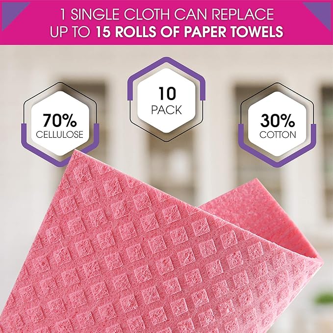PINK RHINO LABS Swedish Dishcloths – Eco-Friendly Reusable Kitchen Towels – 3 Pack Cleaning Cloths for Dishes, Counters & Surfaces – Super Absorbent, Compostable, Zero-Waste Alternative