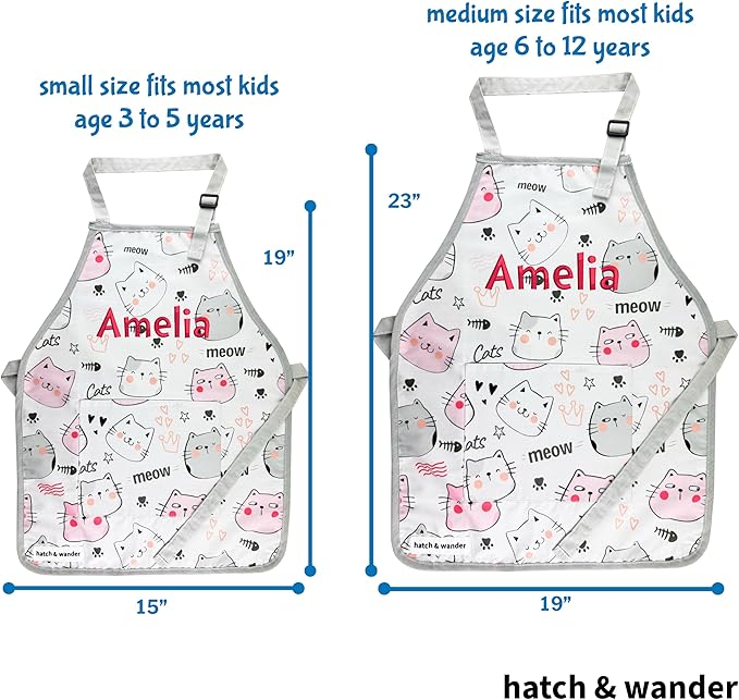 hatch & wander Kids Apron | Fun Kids Aprons for Cooking or Gardening | 4 Fun Designs & 2 Sizes | Kids Painting Apron