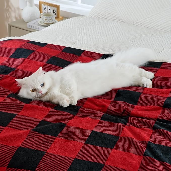 Qeils Dog Blankets for Small Dogs, Waterproof Dog Blanket Washable, Soft Sherpa Fleece Puppy Blanket for Kitten Doggy, Warm Cat Blankets for Indoor Cats, 30"X40", Red Christmas Checker