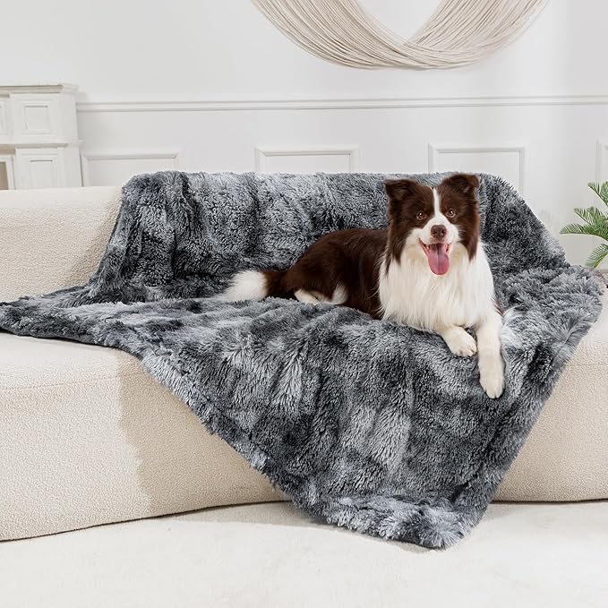 gogobunny Waterproof Dog Blanket for Large Dogs, Cats, Puppy, Reversible Faux Fur Pet Throw Blanket, Washable,Calming Furniture Protection for Sofa Bed (60x80 Inch (Pack of 1), Tie-dye Grey)