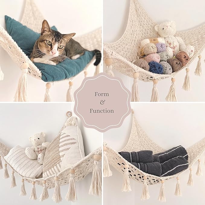 Sasa Baby and Toddler Macrame Toy Hammock for Stuffed Animals - Plush Toy Hammock, Grey Nursery Decor, Hanging Stuffed Animal Organizer, Pebble Grey