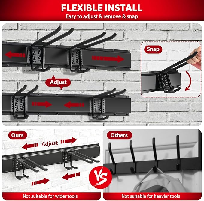 WEZAFO 64 Inches Garage Tool Organizer Wall Mount, Tool Storage Rack Wall Mount, Heavy Duty Garden Wall Organizer System for Yard, garage and Shed, Tool Holder for Hanging Rake Snowboard Broom Mop