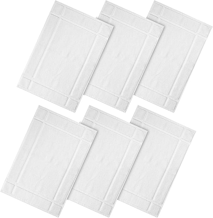 Ample Decor 100% Cotton Bath Mats 24 x 17 Inches, Quick Dry, 1350 GSM Banded Border Shower Bathroom Floor Mat, Not Bathroom Rug - White, Pack of 6