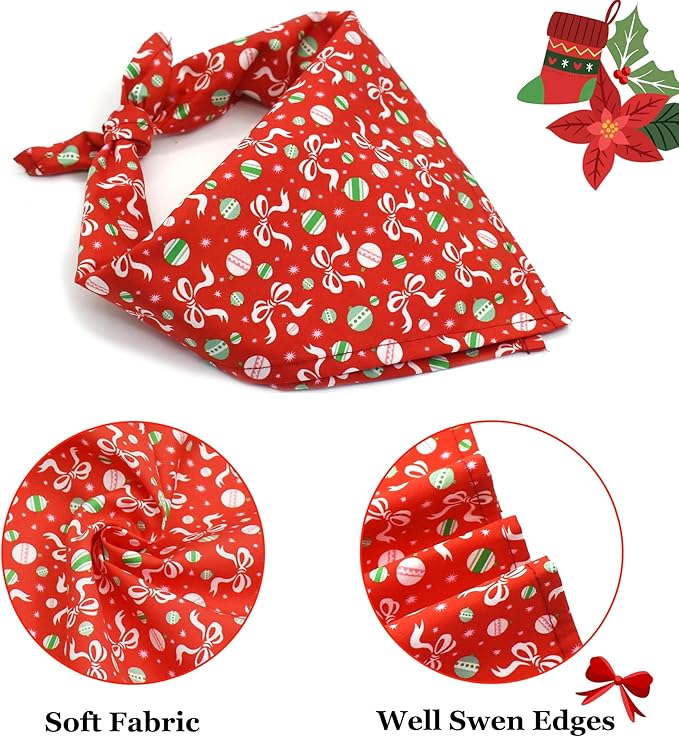 Bubblepup Christmas Dog Bandanas, Soft Cotton Red Dog Bandanas for Small Medium Large Dogs