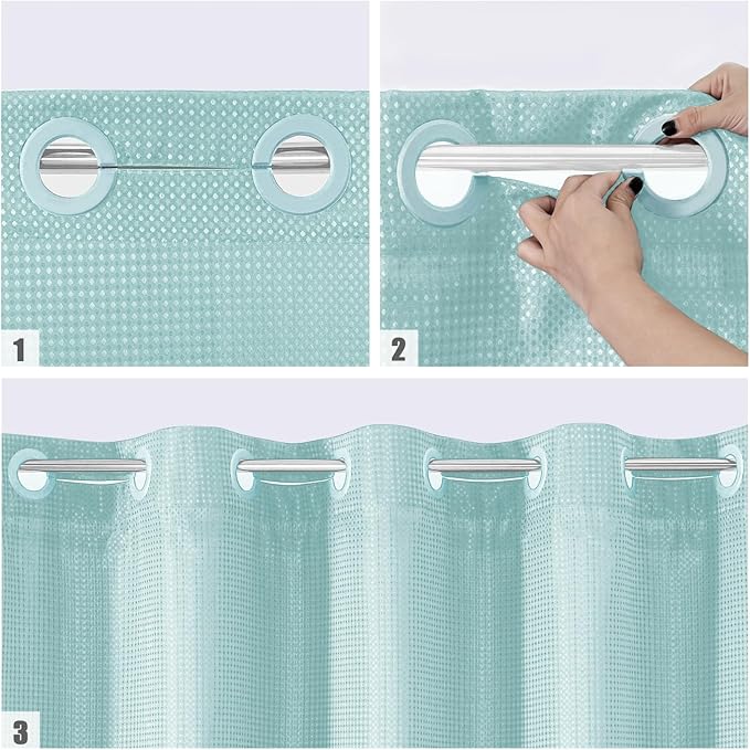 MitoVilla Teal Waffle Small Stall Shower Curtain Liner Set 36 x 74, No Hooks Required Half Size Narrow Fabric Cloth Shower Curtain Set with Snap-in Liner for Modern Bathroom Decor, Teal/Turquoise/Aqua