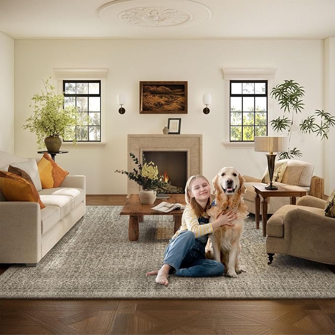10x12 Area Rugs for Living Room: Large Rugs Washable Stain Resistant Non Slip Distressed Vintage Rug Low Pile Faux Wool Soft Carpet for Bedroom Farmhouse Dining Room Nursery Kids Playroom