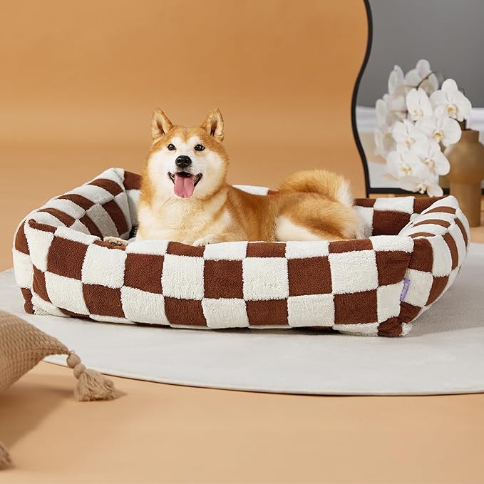 LE SURE Cute Dog Bed for Large Dogs - Washable Pet Beds,Cozy Rectangle Orthopedic Sofa with Jacquard Shaggy Plush & Anti Slip Bottom,36x27x8inches