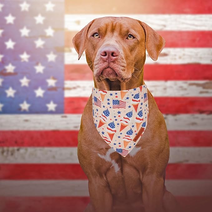 ADOGGYGO American Flag Dog Bandana, Ice Cream Hamburg Flag Pet Scarf, Premium Durable Fabric, Patriotic 4th of July Bandanas for Extra Large Dogs Pets (X-Large)