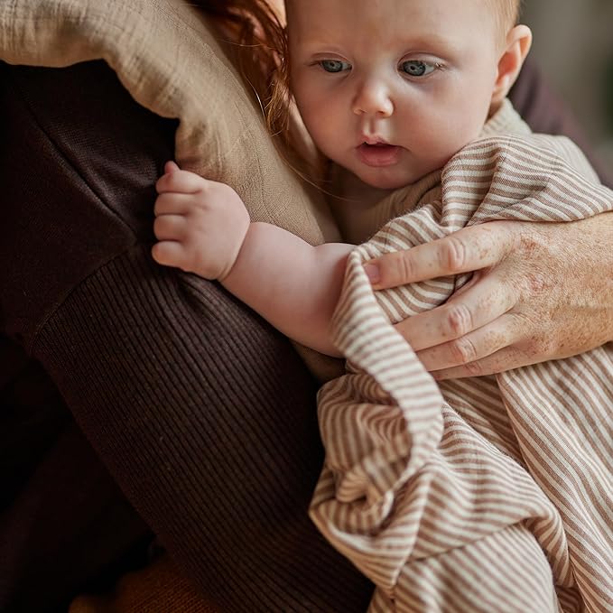 Huxie Swaddle - 100% Organic Cotton - Muslin Swaddle Blankets for Newborn, 47" x 47" (Natural Stripe)
