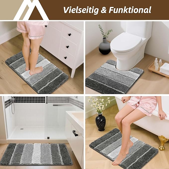 COSY HOMEER Bathroom Rugs 24"x17", Ultra Soft Absorbent Bath Mat with Non-Slip TPR Backing, Machine Washable Shaggy Rug for Bathroom Floor, Dark Gray