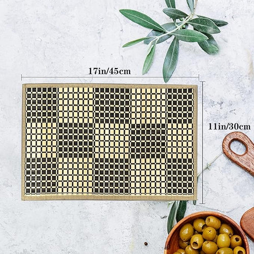 ANDSTAR Set of 8 Pcs Bamboo Placemats Rectangle Table Placemats Natural Anti-Slip Washable Heat-Resistant Table Mats for Dining Room and Kitchen(Plaid Natural Color)