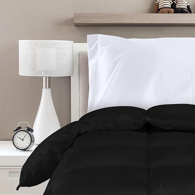 Utopia Bedding Comforters King Size, All Season Duvet Insert, Down Alternative Box Stitched Bed Comforter with Corner Tabs, Machine Washable (Black)