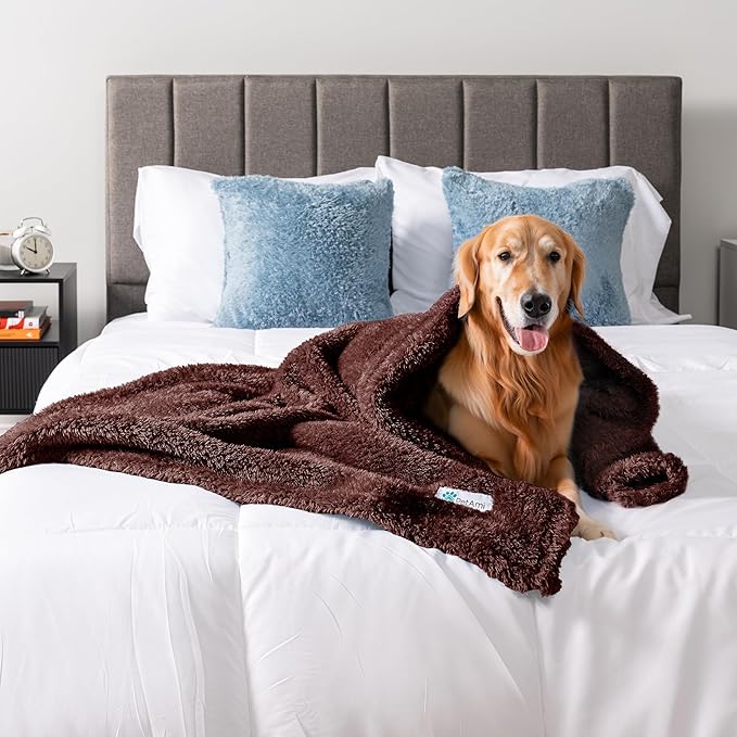 PetAmi Dog Blanket for Large Dogs, Brown Fluffy Soft Sherpa Fleece for Puppies and Kittens, Calming Pet Throw for Bed, Washable Sofa Couch Cover, X-Large 60x80