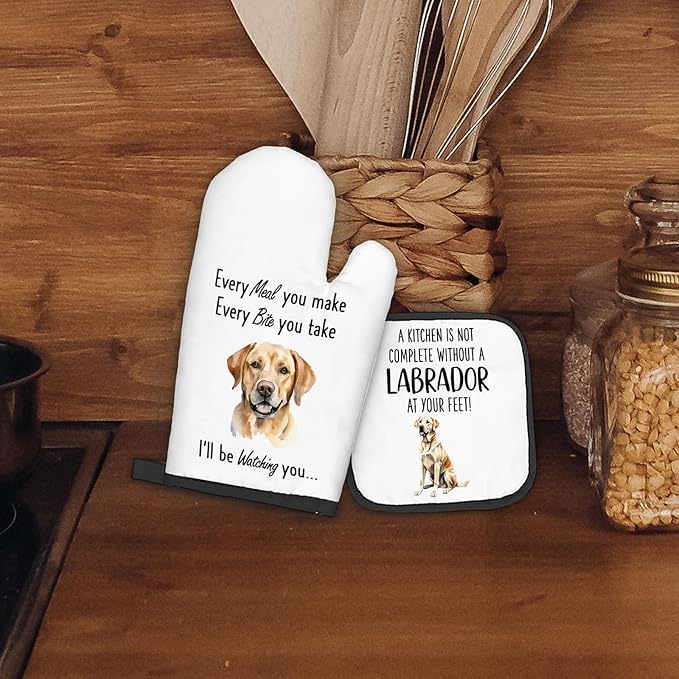 Labrador Retriever Gifts Dog Oven Mitts and Pot Holders Sets, Labrador Dog Decor Kitchen Accessories Sets, Complete Without a Labrador Dog Heat Resistant Oven Glove Potholders for Kitchen