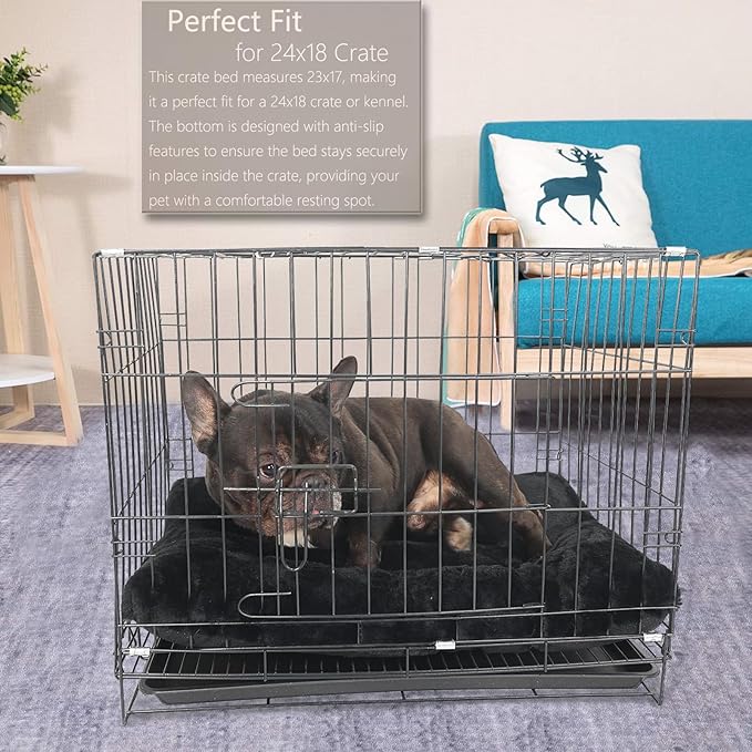 Zihapgpzp Small Dog Crate Bed 24 x 18 - Washable Extra Soft Kennel Mat, Cozy Fluffy With Anti-Slip Bottom for 24 Inch Crates - Pillow Cushion Puppy Mattress Pad, Black