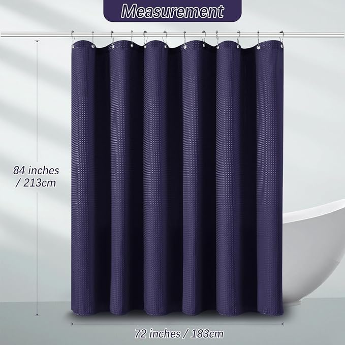 PANGSINNE Waterproof Fabric Shower Curtain Extra Long Waffle Weave Heavy Duty Bathroom Shower Curtain Set, 256GSM Weighted Thick Shower Curtain with 12 Rust-Resistant Hooks,72Wx84H Purple