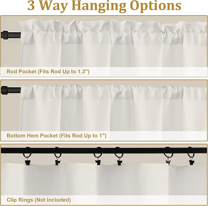 Lecloud Bessie Light Filtering Ivory Curtains 54 Inch Length 2 Panels for Bedroom Living Room, Airy & Privacy Curtains with Dual Rod Pocket, Rustic Window Drapes for Home Decor, Each 30 W x 54 L