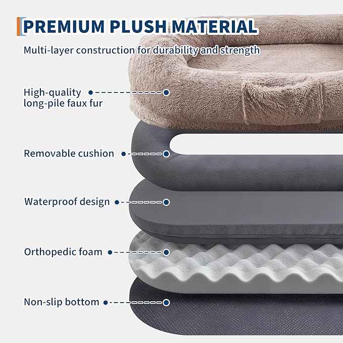 Festisoul Large Plush Dog Bed with Raised Headrest, Orthopedic Pet Bed for Dogs & Cats, Washable Fleece Pet Bed for Large Breeds, Milk Ka (19x14x9 Inches)