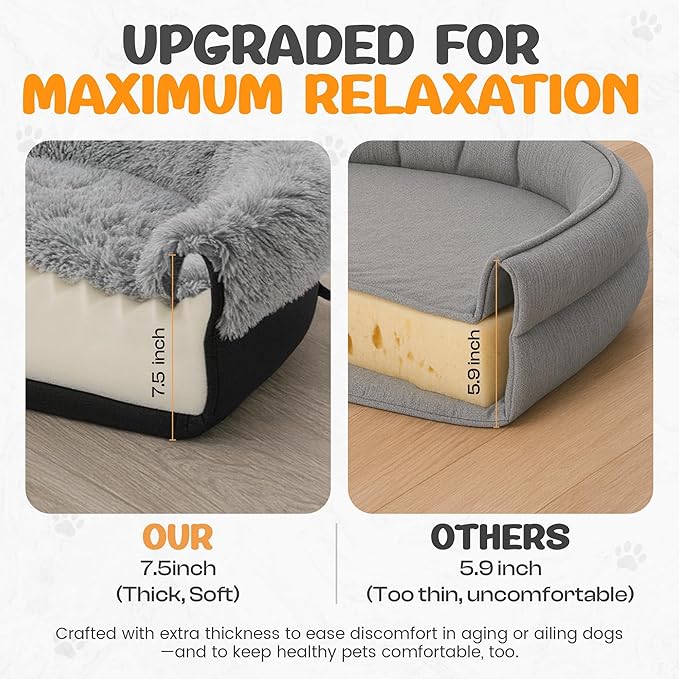 Miorun Fluffy Orthopedic Dog Bed for Small & Medium Dogs and Cats, Calming Plush Sofa Bed with Curved Bolster Support and Egg-Crate Foam Base, 35" Cozy Oval Pet Donut Bed with Washable Cover, Gray