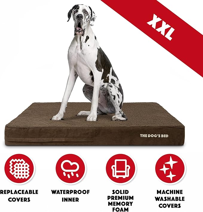The Dog’s Bed Orthopedic Memory Foam Dog Bed, XXL Brown Plush, Pain Relief for Arthritis, Hip & Elbow Dysplasia, Post Surgery, Lameness, Supportive, Waterproof Washable Cover, Veterinary Approved