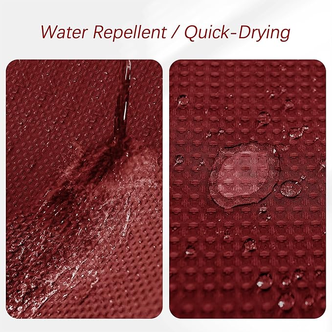 PANGSINNE Stall Burgundy Fabric Shower Curtain - Waffle Textured Small Heavy Duty Cloth Shower Curtains for Bathroom, 256GSM Narrow Hotel Spa Luxury Bath Curtain Set with 6 Hooks (36Wx72H, Burgundy)