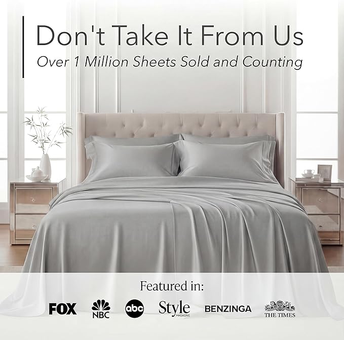 DECOLURE 100% Viscose Derived from Bamboo Sheets Queen Size - Luxury 6 Pc Naturally Cooling Sheets, Ultra Soft Bed Set - Deep 17" Pockets, Durable Double Stitching, Oeko Tex Standard (Light Grey)