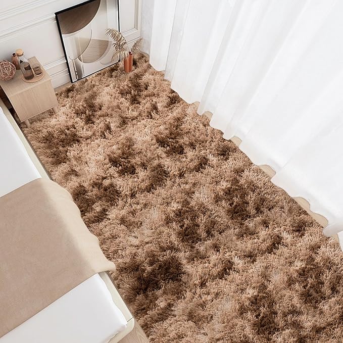 3x10 ft Plush High Pile Brown Tie Dyed Rug Fluffy Soft Runner Bedside Rug for Bedroom Living Room Hallway Nursery Kids Home Decor Shag Carpet