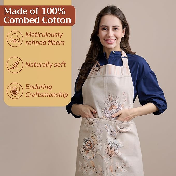 Maison d' Hermine 100% Cotton Apron for women with Pocket Kitchen Chef Apron for Men Cooking Gardening Server Waitress