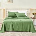 Simple&Opulence Belgian Linen Sheet Set Solid Color - 3 Pieces (1 Flat Sheet & 1 Fitted Sheet & 1 Pillowcase) Natural Flax Cotton Blend Soft Bedding Breathable Farmhouse - Khaki Green, Twin Size