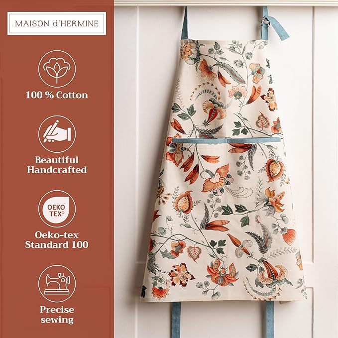 Maison d' Hermine 100% Cotton Apron for women with Pocket Kitchen Chef Apron for Men Cooking Gardening Server Waitress