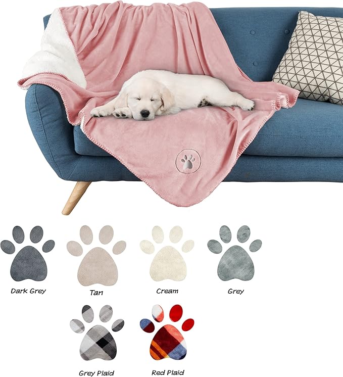 Waterproof Pet Blanket - 50x60-Inch Reversible Sherpa Fleece Throw Protects Couches, Cars, and Beds from Spills, Stains, and Fur by PETMAKER (Pink)