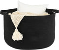 XUANGUO Large Cotton Rope Basket Blankets Basket Living Room 22"x14" Toy Baskets for Kids and Dogs Rope Storage Baskets for Nursery Woven Laundry Baskets for Clothes Towels round black