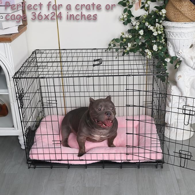 zihapgpzp 36 Inch Dog Crate Pad Washable,Ultra Soft Cute Dog Crate Bed 36 x 24 with Anti-Slip Bottom,Deluxe Faux Fur Pet Kennel Beds Sleeping Mat for Large Medium Breeds Up to 50 Lbs,Pink