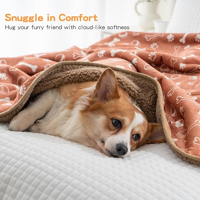 CAPT.SNOOZE Waterproof Dog Blankets Pet Blanket 50"x60", Soft Fluffy Sofa Car Bed Protector, Reversible Sherpa Fleece Dog Blanket for Small Medium Large Dogs Cats (Light Brown-Baseball)
