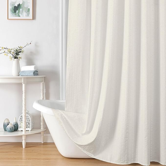 Aiyufeng Cream Long Fabric Shower Curtain 72x78 inches Long, Hotel Quality, Washable, Water Repellent, Soft Blue Spa Bathroom Curtains with 12 Button Holes, 72x78 in