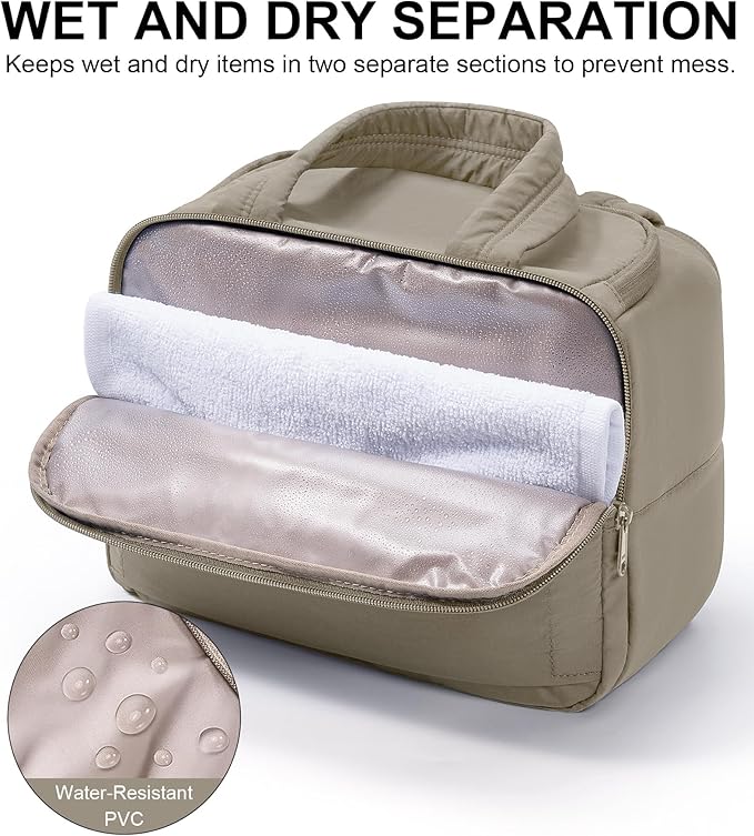 Bagstellar Travel Toiletry Bag, Lightweight Wide-open Large Puffy Toiletry Bag for Women, Quilted Makeup Bag Organizer Water-resistant Cosmetic Bag with Handle for Toiletries, Essentials, Accessories