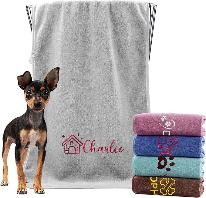 xrlsg Personalized Cat Towel Custom Towel for Cat Bath Supplies with Embroidered Pattern Name Super Absorbent Towels for Pet Bath 20 in x 40 in Brown