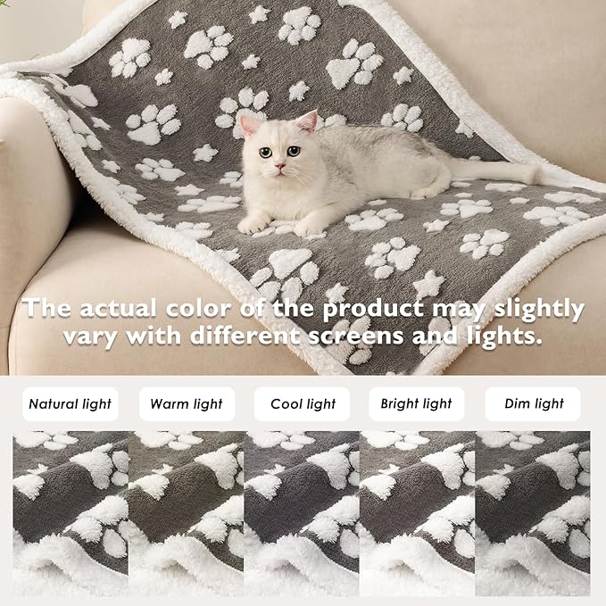 Yaning Waterproof Blanket for Dog Cat or Adult, Cute 3D Textured Paw Dog Blanket for Bed Couch Sofa, Soft Liquid Pee Proof Pet Furniture Protector, 50"x60", Grey
