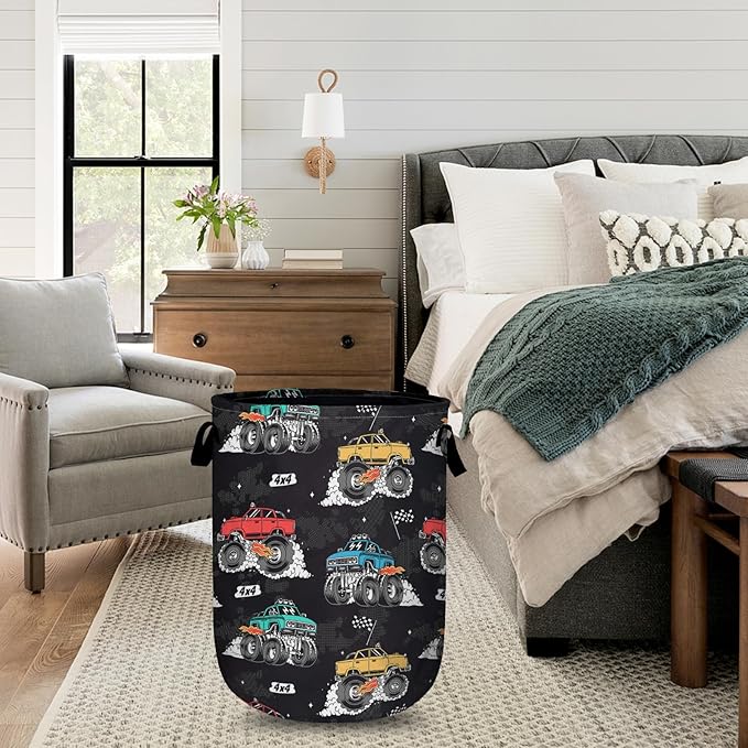 Monster Trunk Car Laundry Basket with Sturdy Handles, Collapsible Oxford Cloth Laundry Hamper Organizer Basket for Bathroom Bedroom 15.7x20 Inch