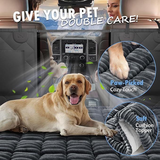ROUWINNE Dog Bed for Truck Back Seat Non-Slip, Truck Dog Bed Soft and Comfortable, Back Seat Pet Bed Mat for Travel, Pet Car Blanket for Backseat Extender and Seat Covers Grey 59”X27.5”