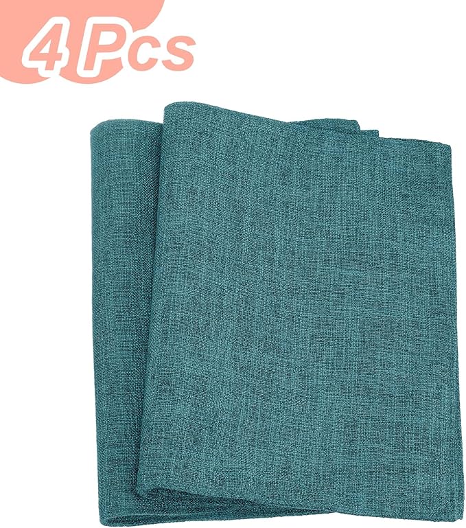 HARFINGTON 4pcs Linen Fabric Placemats 12" x 18" Polyester Rectangle Place Mats Machine Washable Heat Resistant Kitchen Table Mats for Outdoor Indoor Party Family Holiday, Cyan Blue