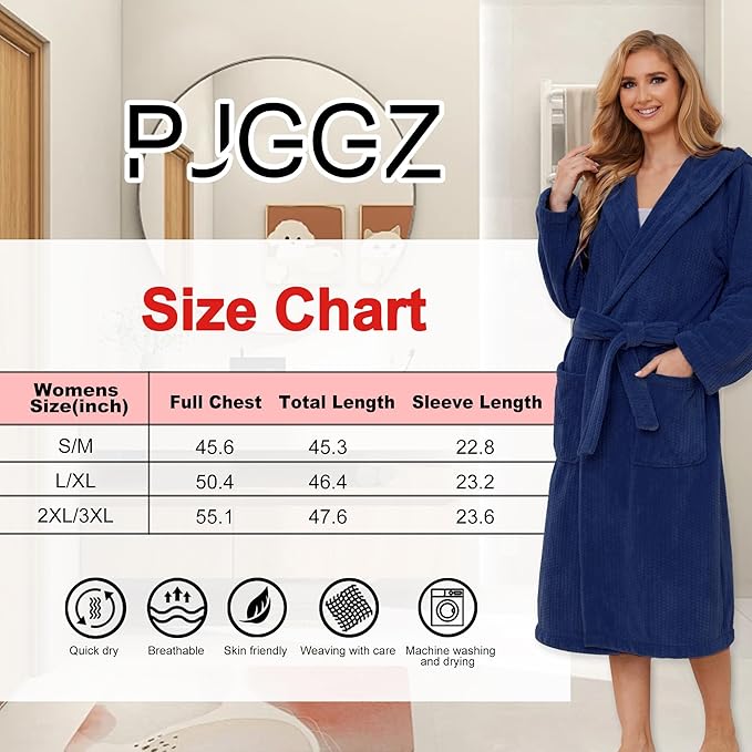 PJGGZ Hooded Bathrobes for Women, Soft Long Towel Robes for Women - Quick Dry yet Warm