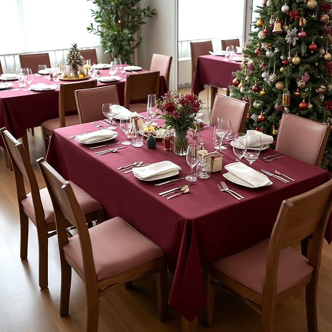sancua Tablecloths for 6 Foot Rectangle Tables, 8 Pack - Washable Polyester Fabric Table Cloth for Chirstmas Party, Birthday, Banquet Reception, 54x108 Inch Burgundy